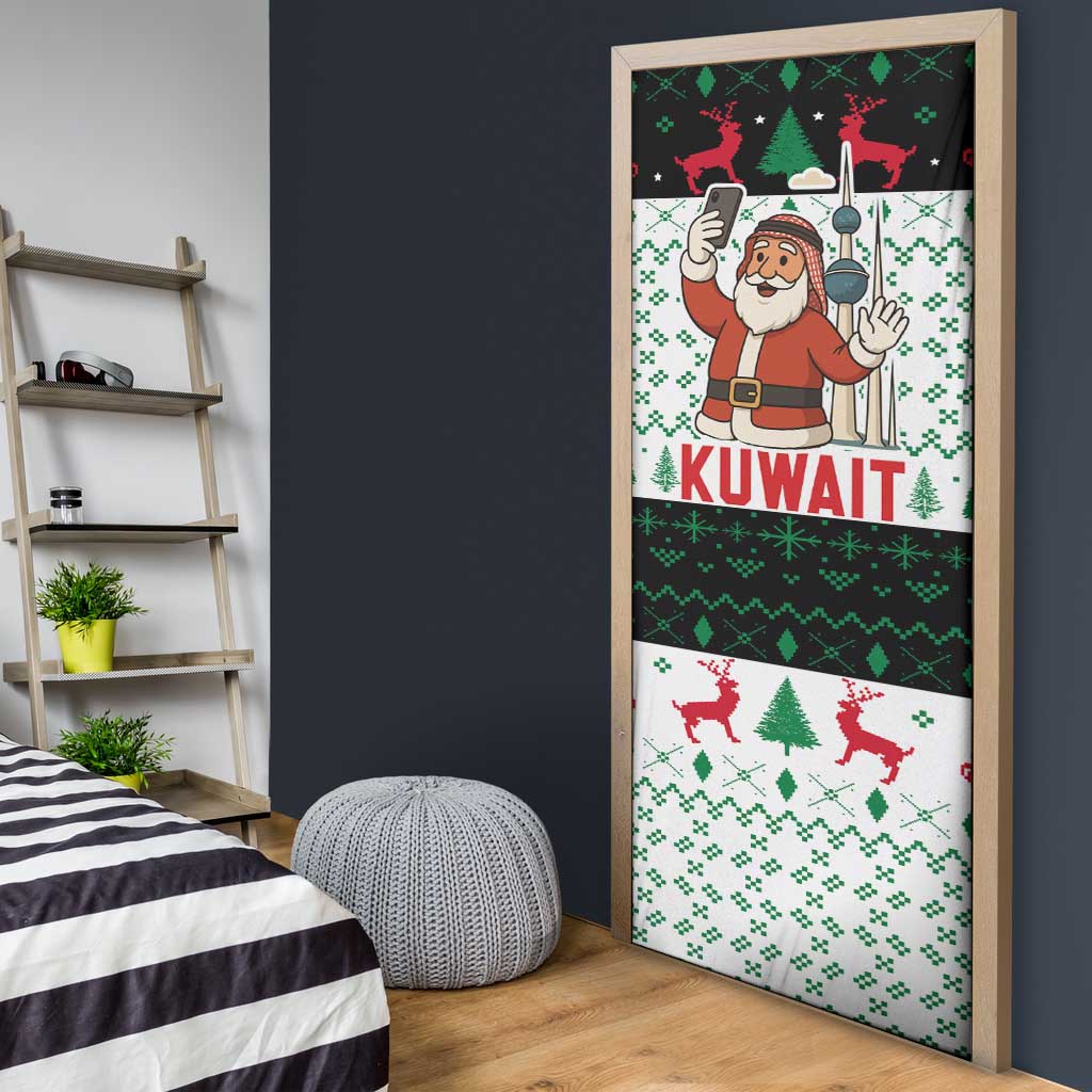 Kuwait Christmas Door Cover with Santa Taking Selfie Kuwait Towers Reindeer and Snowflake - Wonder Print Shop