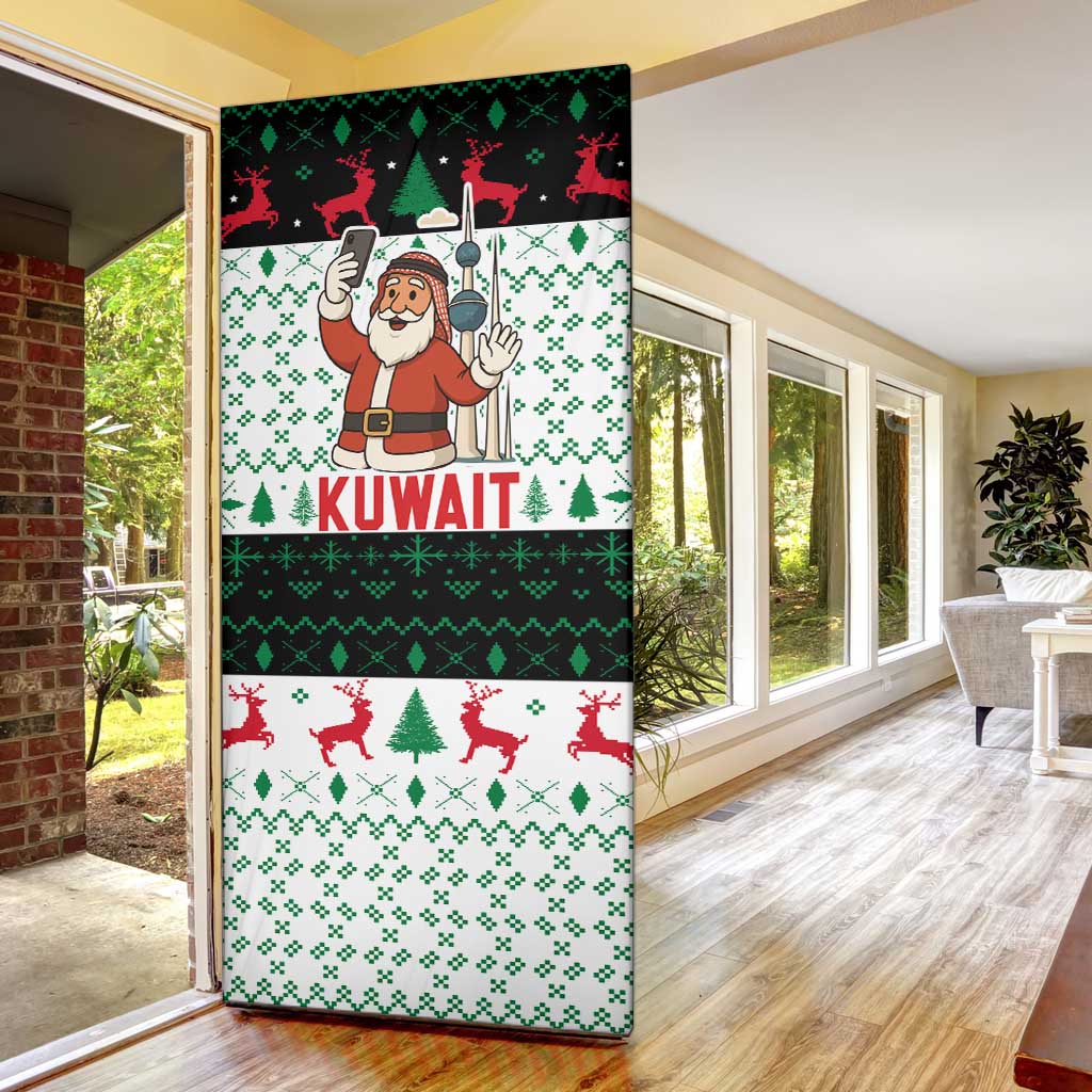Kuwait Christmas Door Cover with Santa Taking Selfie Kuwait Towers Reindeer and Snowflake - Wonder Print Shop