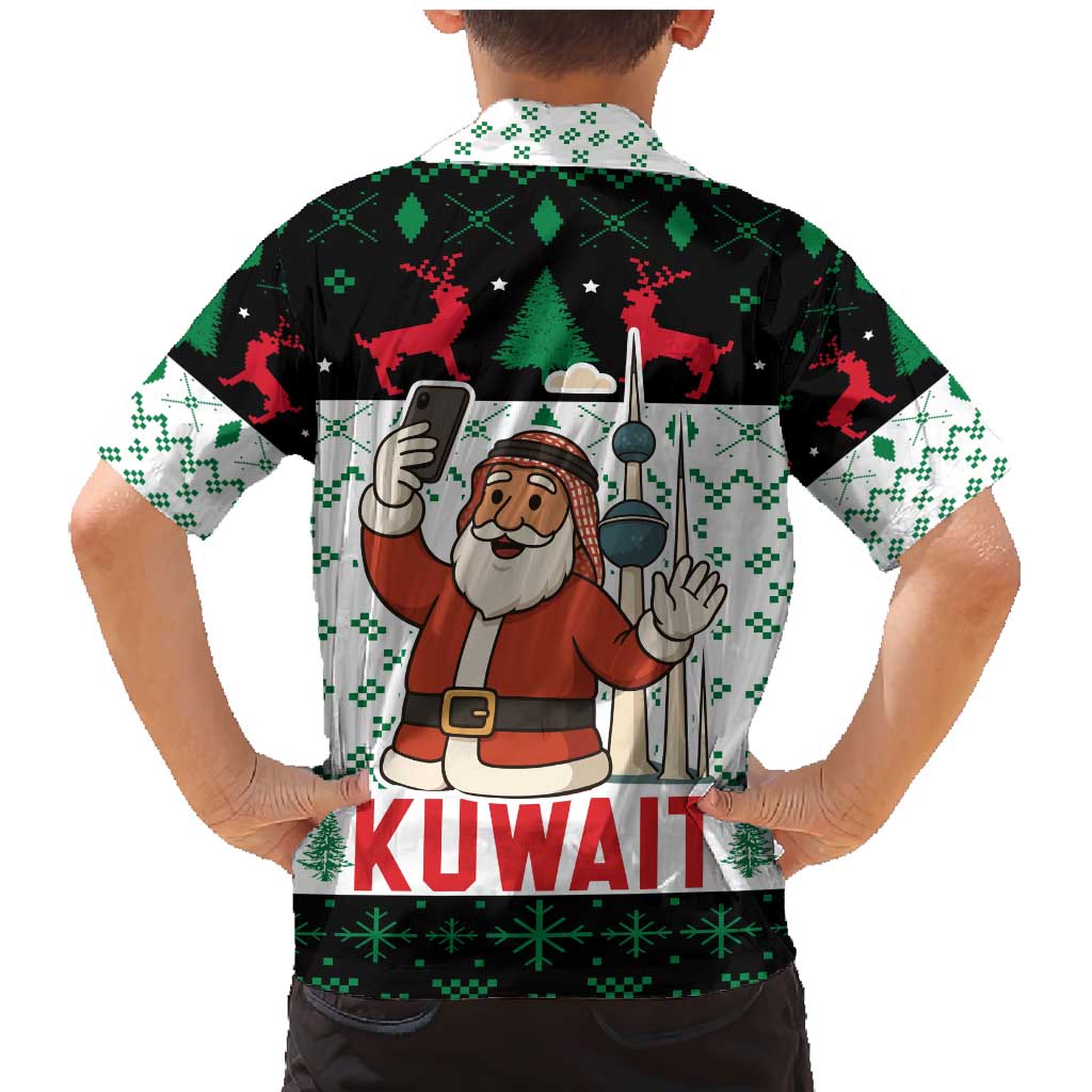 Kuwait Christmas Family Matching Mermaid Dress and Hawaiian Shirt with Santa Taking Selfie Kuwait Towers Reindeer and Snowflake - Wonder Print Shop