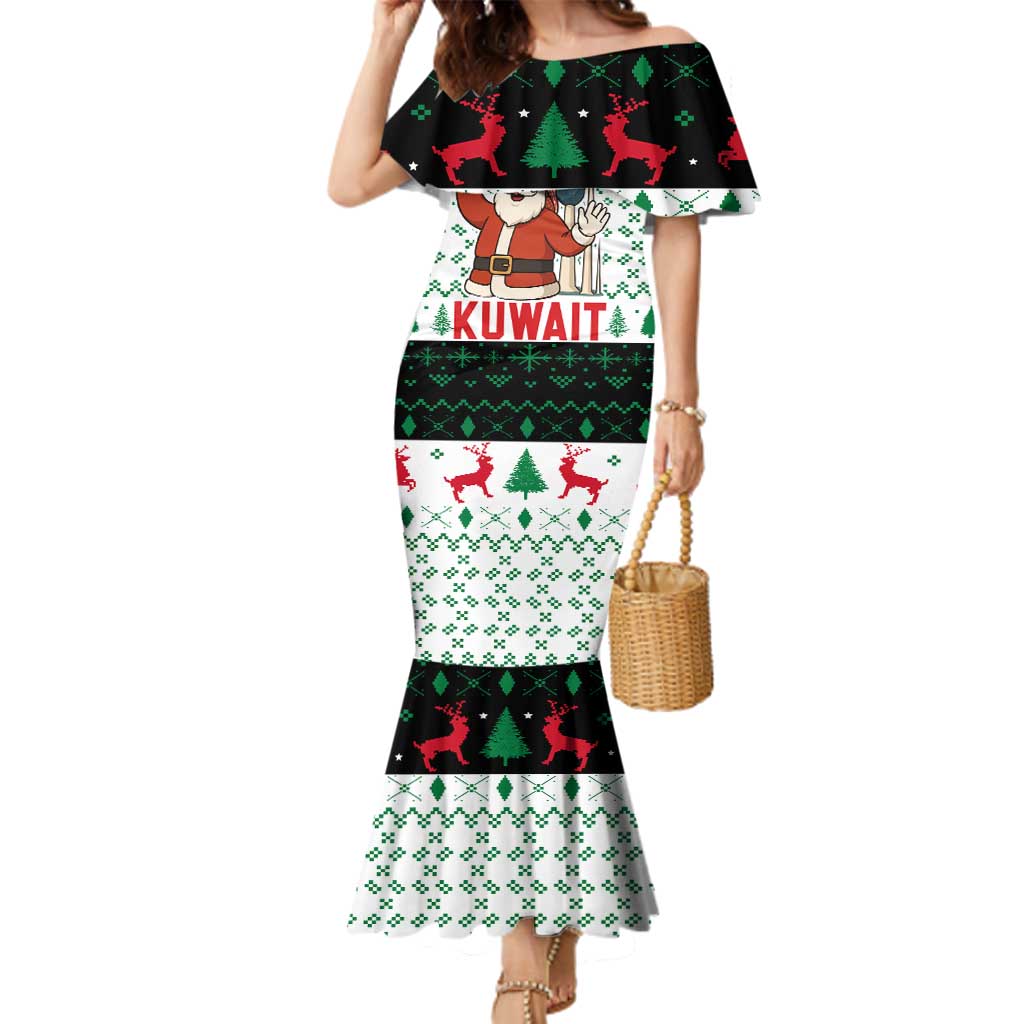 Kuwait Christmas Family Matching Mermaid Dress and Hawaiian Shirt with Santa Taking Selfie Kuwait Towers Reindeer and Snowflake - Wonder Print Shop