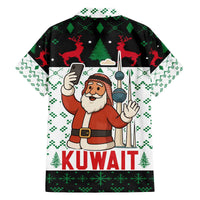 Kuwait Christmas Family Matching Off The Shoulder Long Sleeve Dress and Hawaiian Shirt with Santa Taking Selfie Kuwait Towers Reindeer and Snowflake - Wonder Print Shop