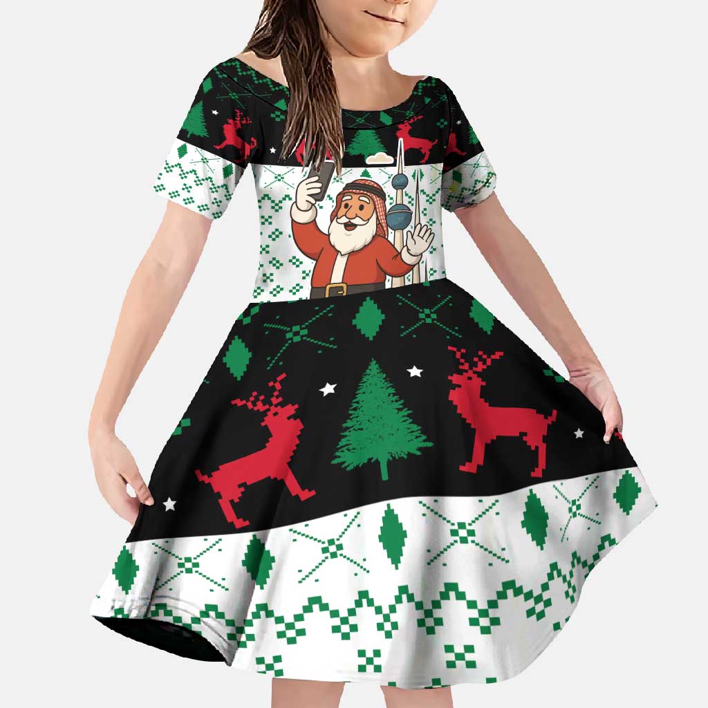 Kuwait Christmas Family Matching Off Shoulder Maxi Dress and Hawaiian Shirt with Santa Taking Selfie Kuwait Towers Reindeer and Snowflake - Wonder Print Shop