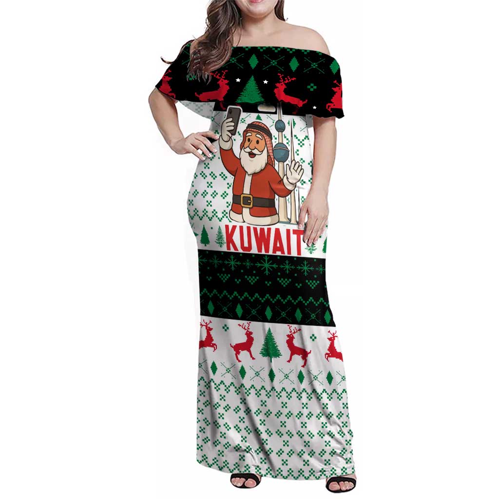 Kuwait Christmas Family Matching Off Shoulder Maxi Dress and Hawaiian Shirt with Santa Taking Selfie Kuwait Towers Reindeer and Snowflake - Wonder Print Shop
