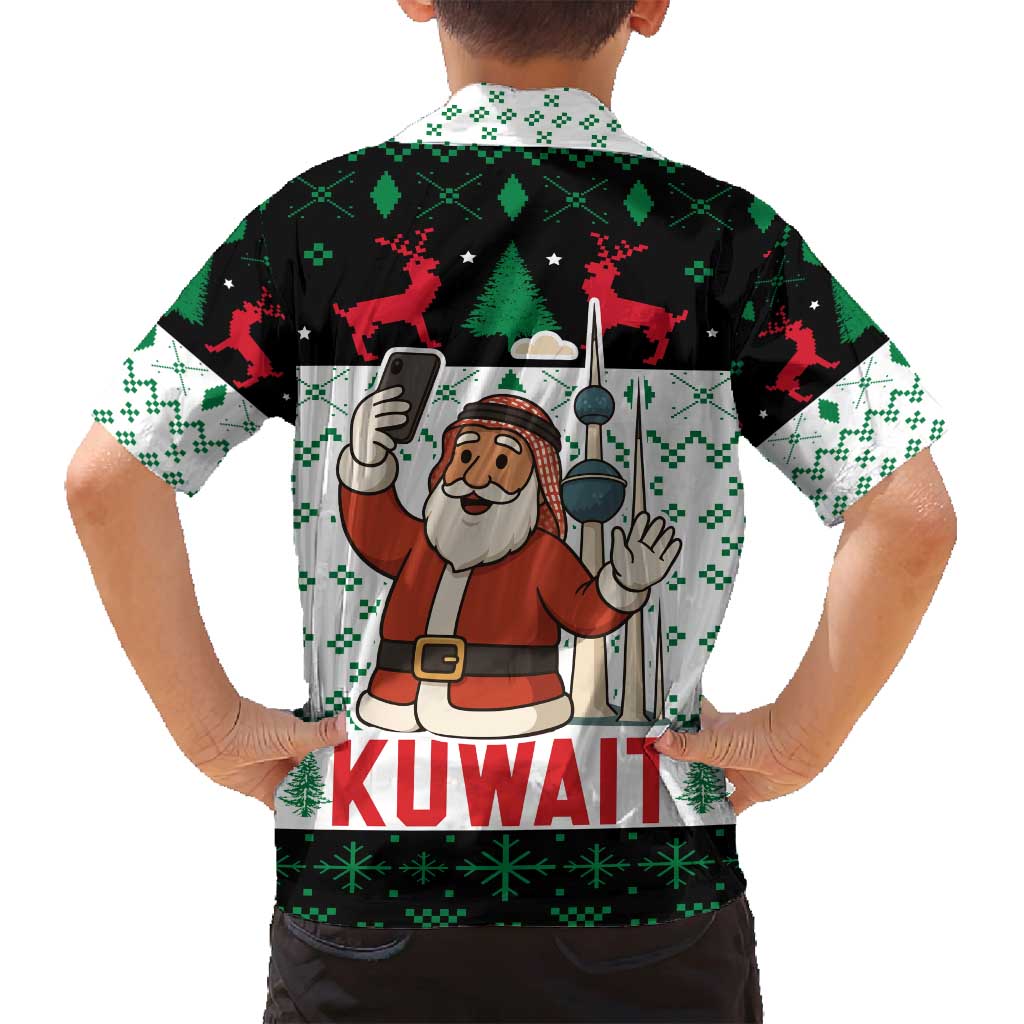 Kuwait Christmas Family Matching Puletasi and Hawaiian Shirt with Santa Taking Selfie Kuwait Towers Reindeer and Snowflake - Wonder Print Shop