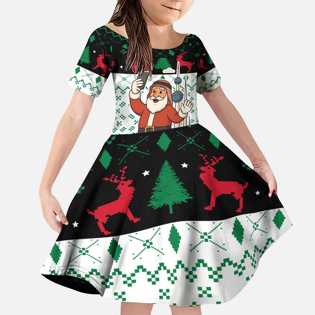 Kuwait Christmas Family Matching Puletasi and Hawaiian Shirt with Santa Taking Selfie Kuwait Towers Reindeer and Snowflake - Wonder Print Shop
