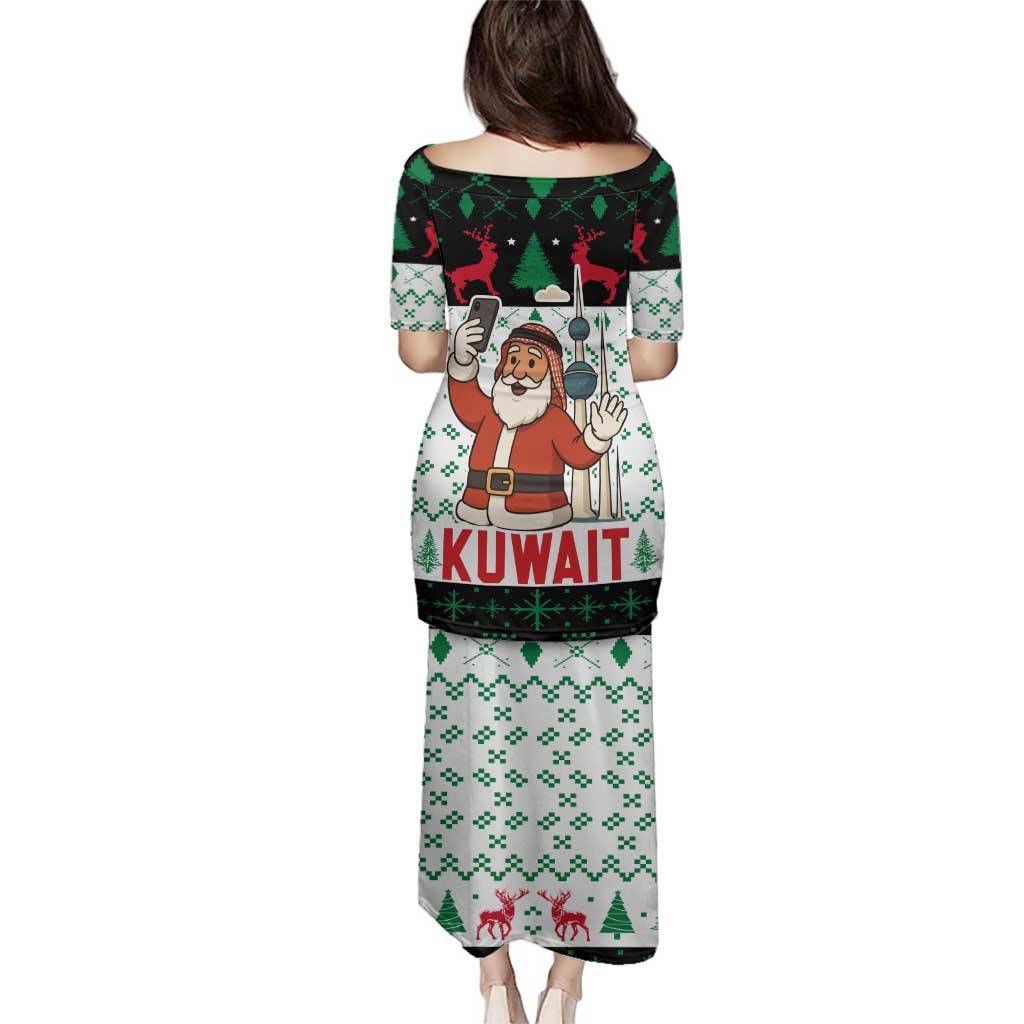 Kuwait Christmas Family Matching Puletasi and Hawaiian Shirt with Santa Taking Selfie Kuwait Towers Reindeer and Snowflake - Wonder Print Shop