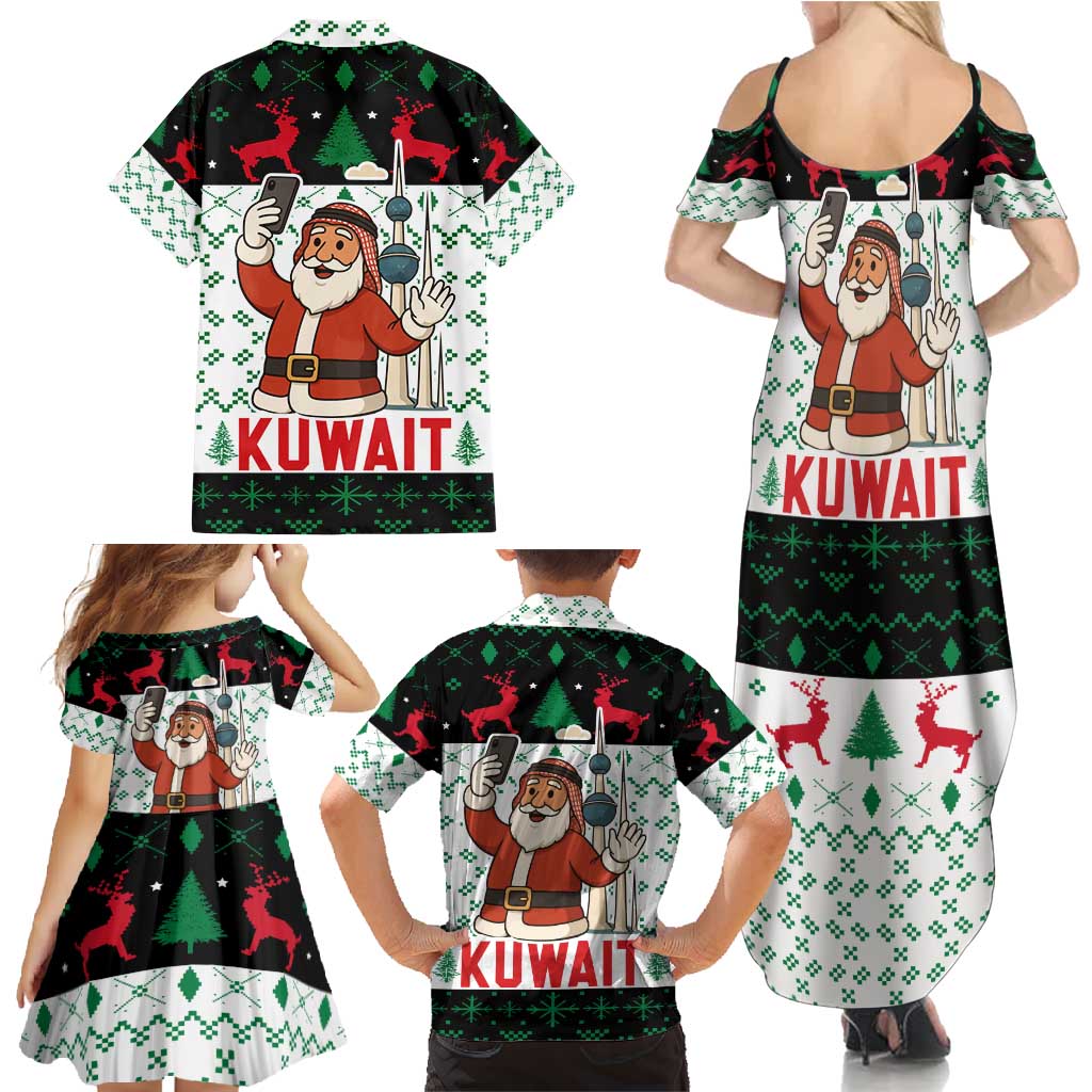 Kuwait Christmas Family Matching Summer Maxi Dress and Hawaiian Shirt with Santa Taking Selfie Kuwait Towers Reindeer and Snowflake - Wonder Print Shop