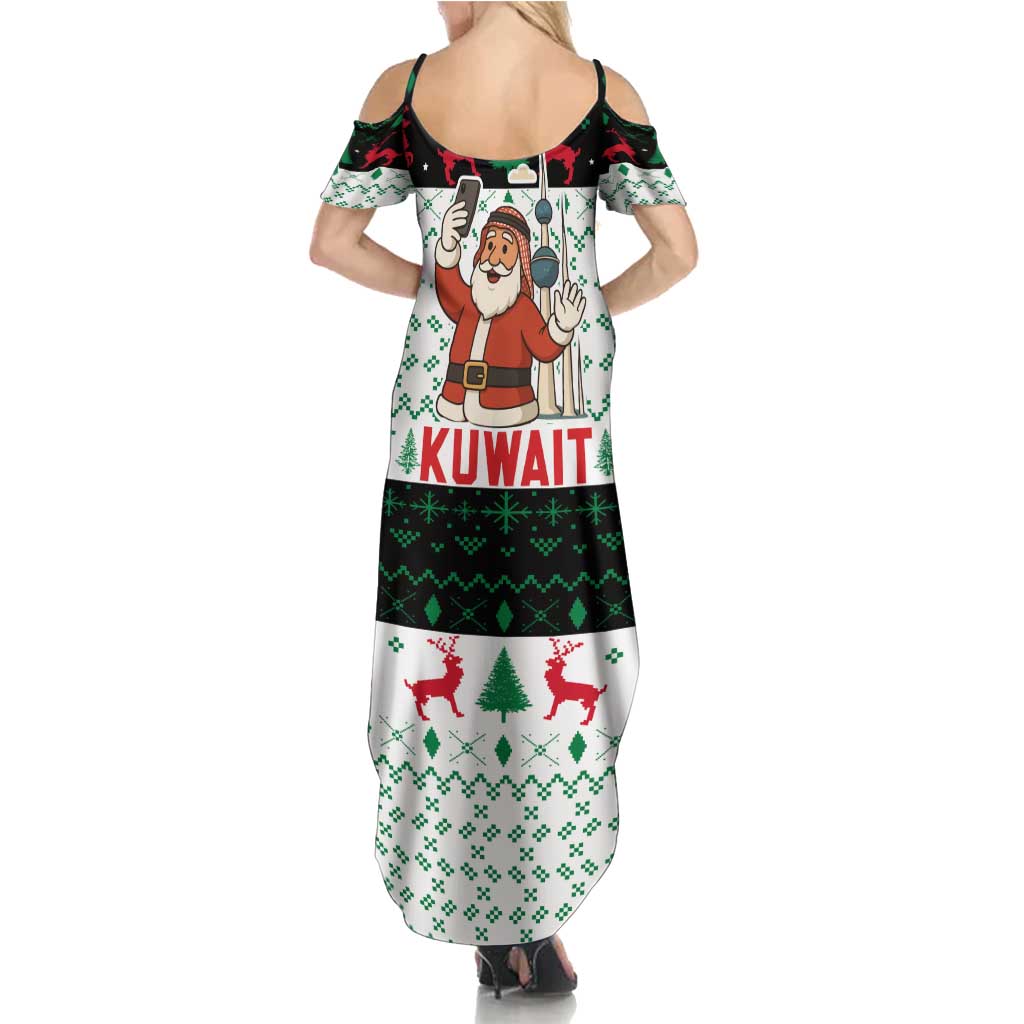 Kuwait Christmas Family Matching Summer Maxi Dress and Hawaiian Shirt with Santa Taking Selfie Kuwait Towers Reindeer and Snowflake - Wonder Print Shop