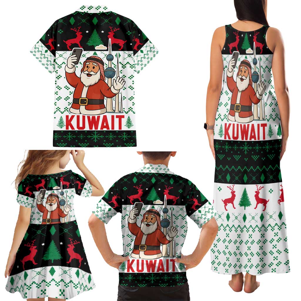 Kuwait Christmas Family Matching Tank Maxi Dress and Hawaiian Shirt with Santa Taking Selfie Kuwait Towers Reindeer and Snowflake - Wonder Print Shop