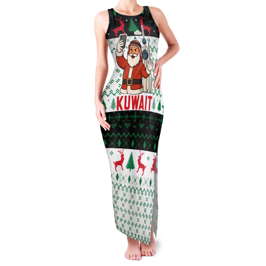 Kuwait Christmas Family Matching Tank Maxi Dress and Hawaiian Shirt with Santa Taking Selfie Kuwait Towers Reindeer and Snowflake - Wonder Print Shop