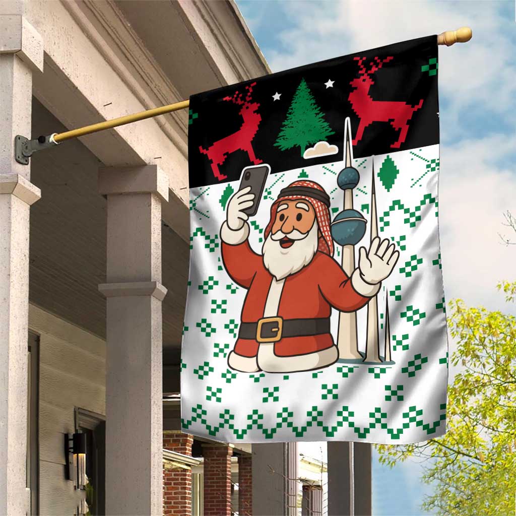 Kuwait Christmas Garden Flag with Santa Taking Selfie Kuwait Towers Reindeer and Snowflake - Wonder Print Shop