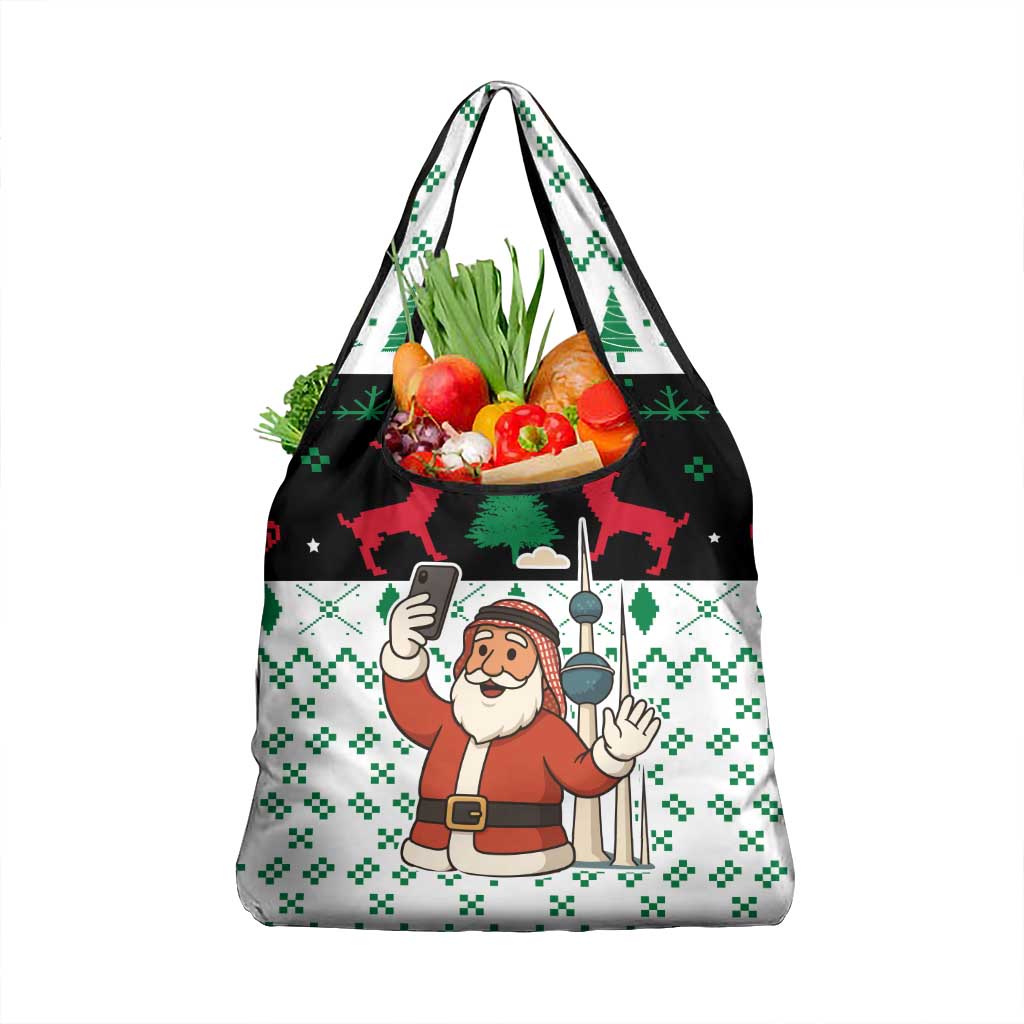 Kuwait Christmas Grocery Bag with Santa Taking Selfie Kuwait Towers Reindeer and Snowflake - Wonder Print Shop