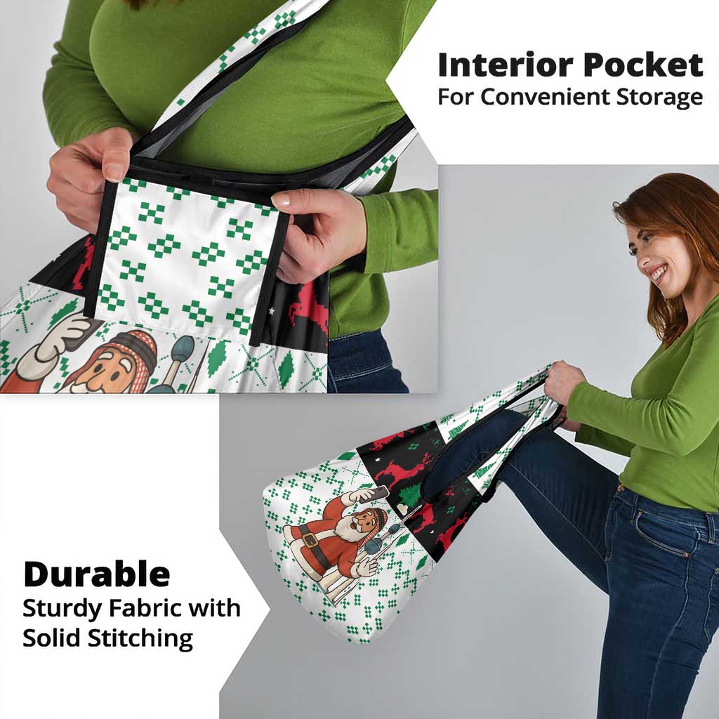 Kuwait Christmas Grocery Bag with Santa Taking Selfie Kuwait Towers Reindeer and Snowflake - Wonder Print Shop