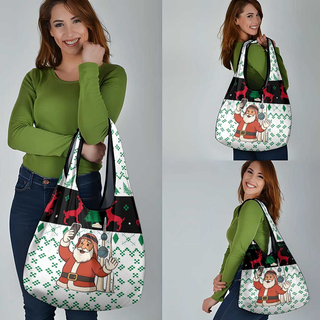 Kuwait Christmas Grocery Bag with Santa Taking Selfie Kuwait Towers Reindeer and Snowflake - Wonder Print Shop