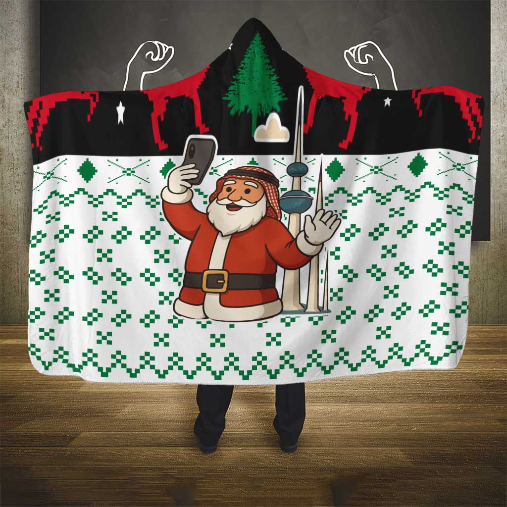 Kuwait Christmas Hooded Blanket with Santa Taking Selfie Kuwait Towers Reindeer and Snowflake - Wonder Print Shop