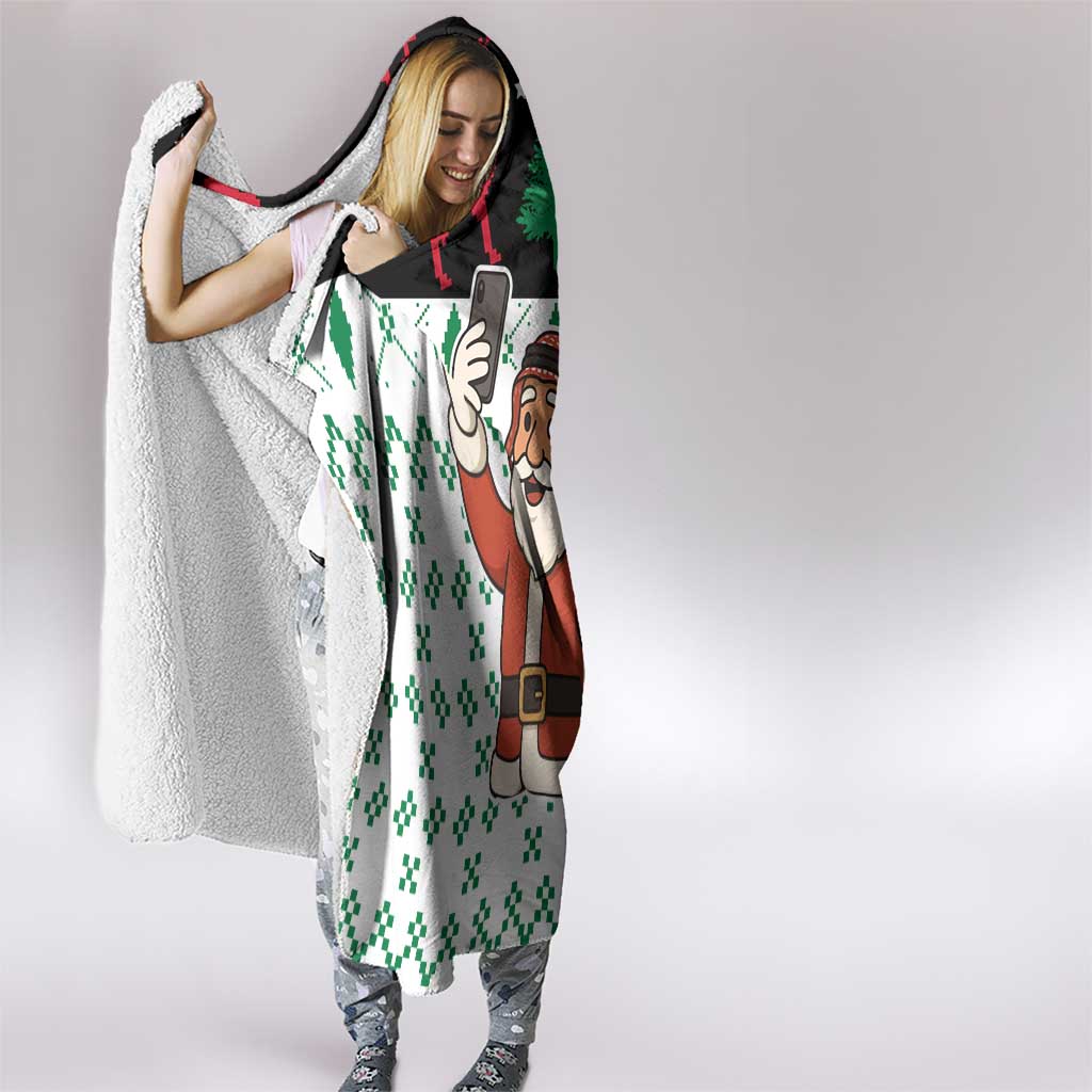 Kuwait Christmas Hooded Blanket with Santa Taking Selfie Kuwait Towers Reindeer and Snowflake - Wonder Print Shop