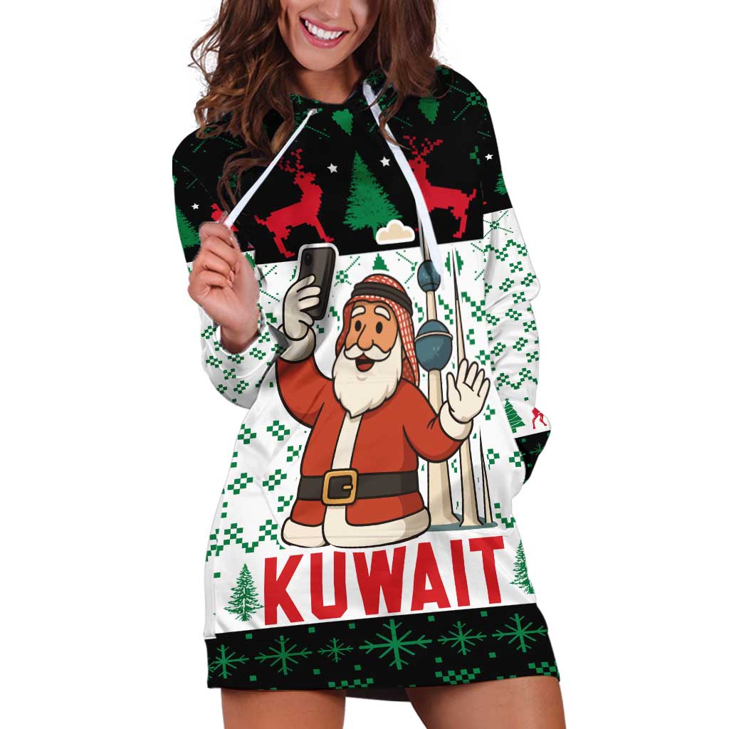 Kuwait Christmas Hoodie Dress with Santa Taking Selfie Kuwait Towers Reindeer and Snowflake - Wonder Print Shop
