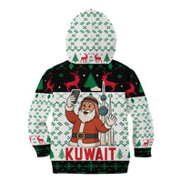 Kuwait Christmas Kid Hoodie with Santa Taking Selfie Kuwait Towers Reindeer and Snowflake - Wonder Print Shop