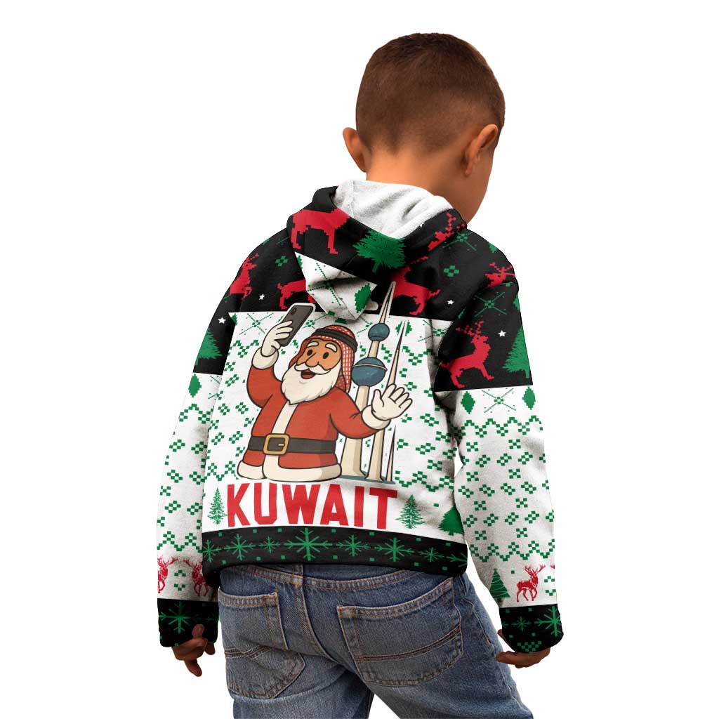 Kuwait Christmas Kid Hoodie with Santa Taking Selfie Kuwait Towers Reindeer and Snowflake - Wonder Print Shop