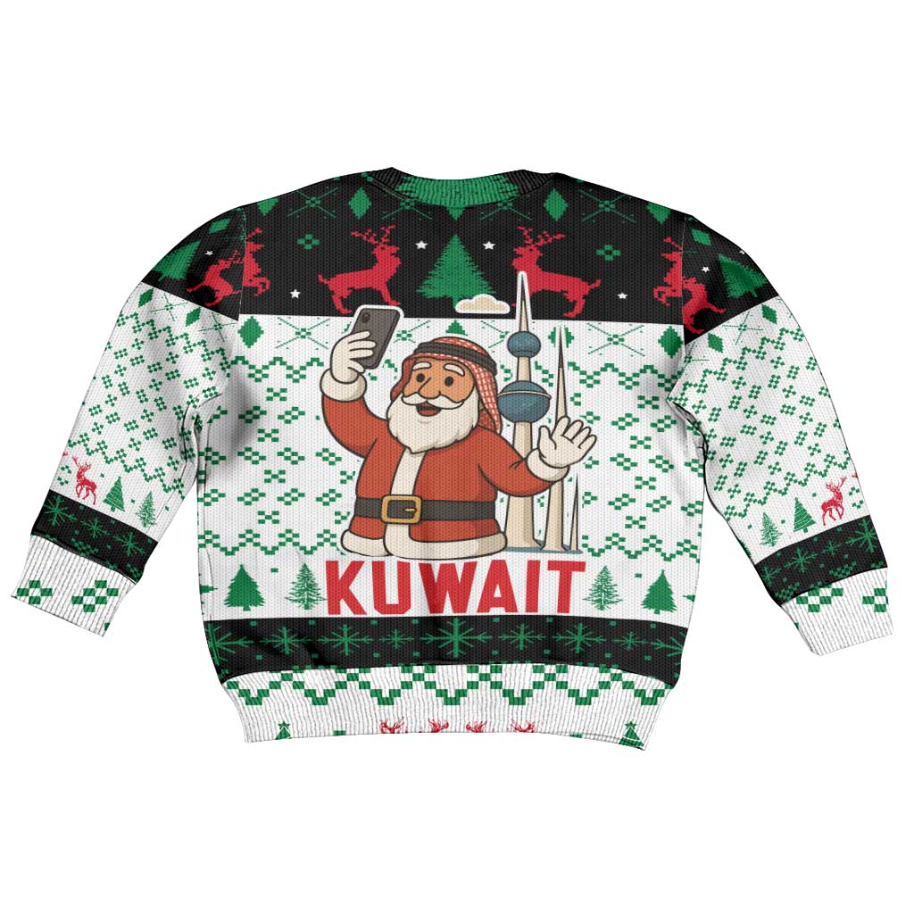 Kuwait Christmas Kid Ugly Christmas Sweater with Santa Taking Selfie Kuwait Towers Reindeer and Snowflake - Wonder Print Shop