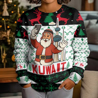 Kuwait Christmas Kid Ugly Christmas Sweater with Santa Taking Selfie Kuwait Towers Reindeer and Snowflake - Wonder Print Shop