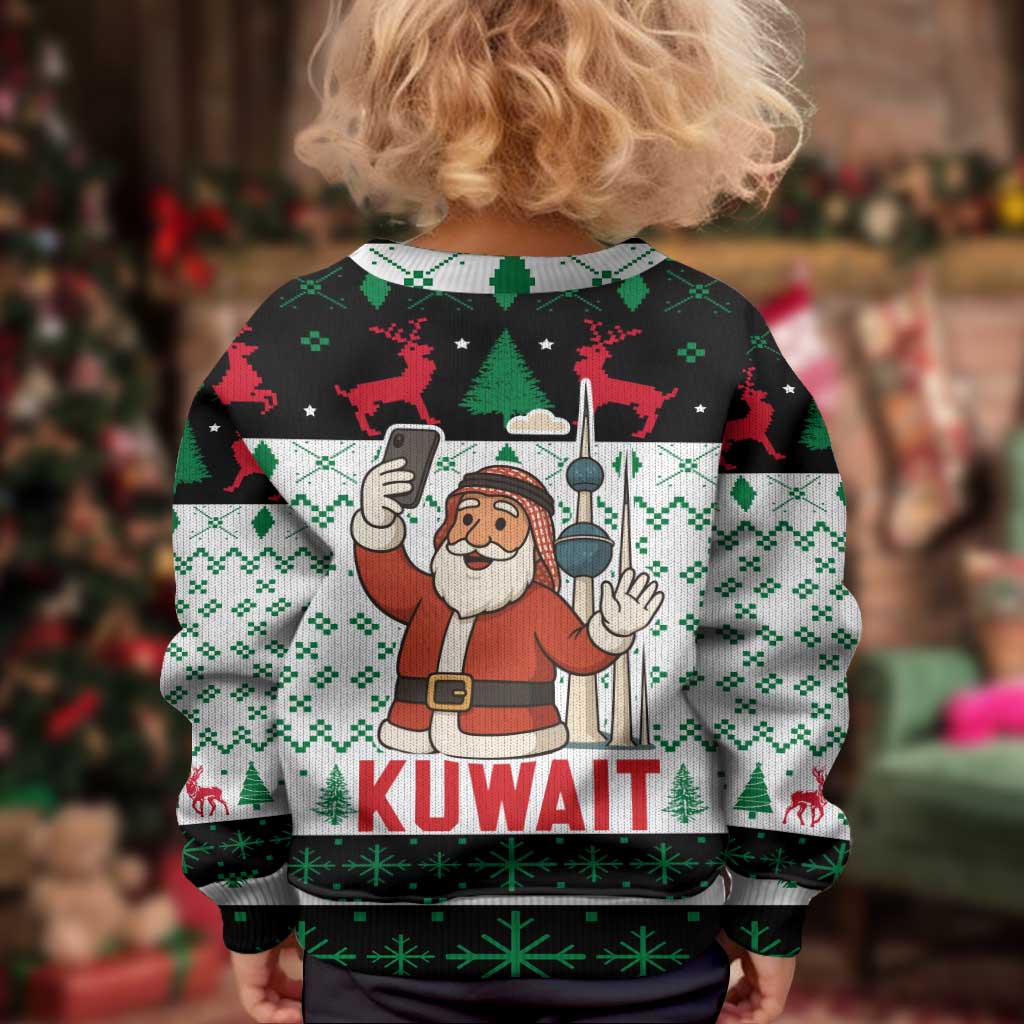 Kuwait Christmas Kid Ugly Christmas Sweater with Santa Taking Selfie Kuwait Towers Reindeer and Snowflake - Wonder Print Shop