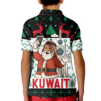 Kuwait Christmas Kid Polo Shirt with Santa Taking Selfie Kuwait Towers Reindeer and Snowflake - Wonder Print Shop