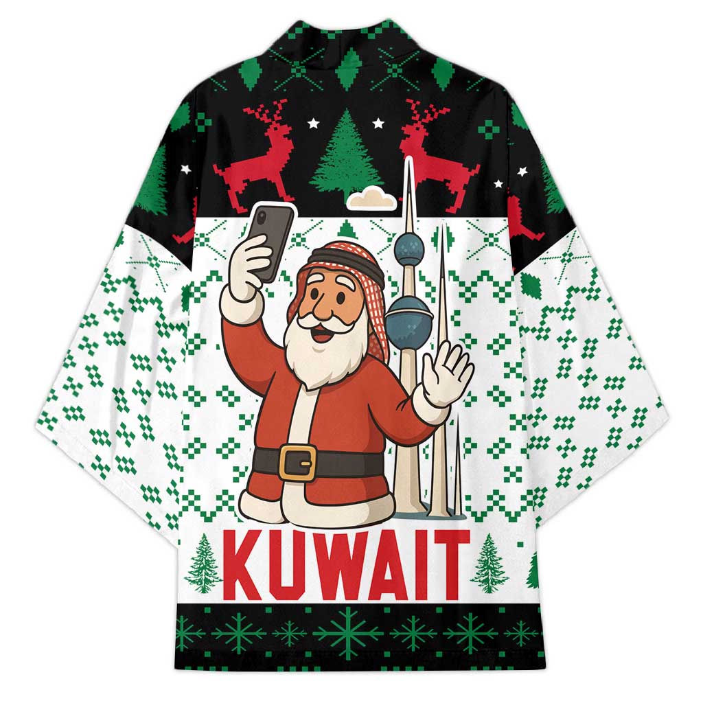Kuwait Christmas Kimono with Santa Taking Selfie Kuwait Towers Reindeer and Snowflake - Wonder Print Shop