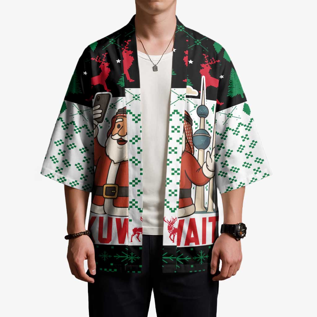 Kuwait Christmas Kimono with Santa Taking Selfie Kuwait Towers Reindeer and Snowflake - Wonder Print Shop