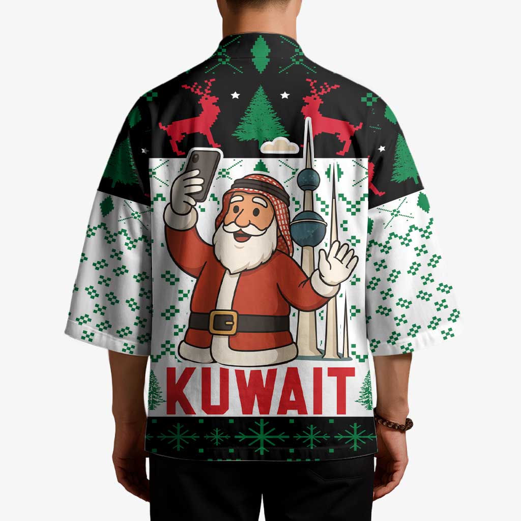 Kuwait Christmas Kimono with Santa Taking Selfie Kuwait Towers Reindeer and Snowflake - Wonder Print Shop