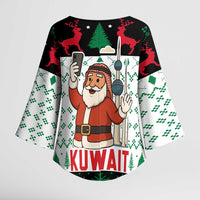 Kuwait Christmas Kimono Sleeve Blouse with Santa Taking Selfie Kuwait Towers Reindeer and Snowflake - Wonder Print Shop