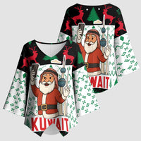 Kuwait Christmas Kimono Sleeve Blouse with Santa Taking Selfie Kuwait Towers Reindeer and Snowflake - Wonder Print Shop
