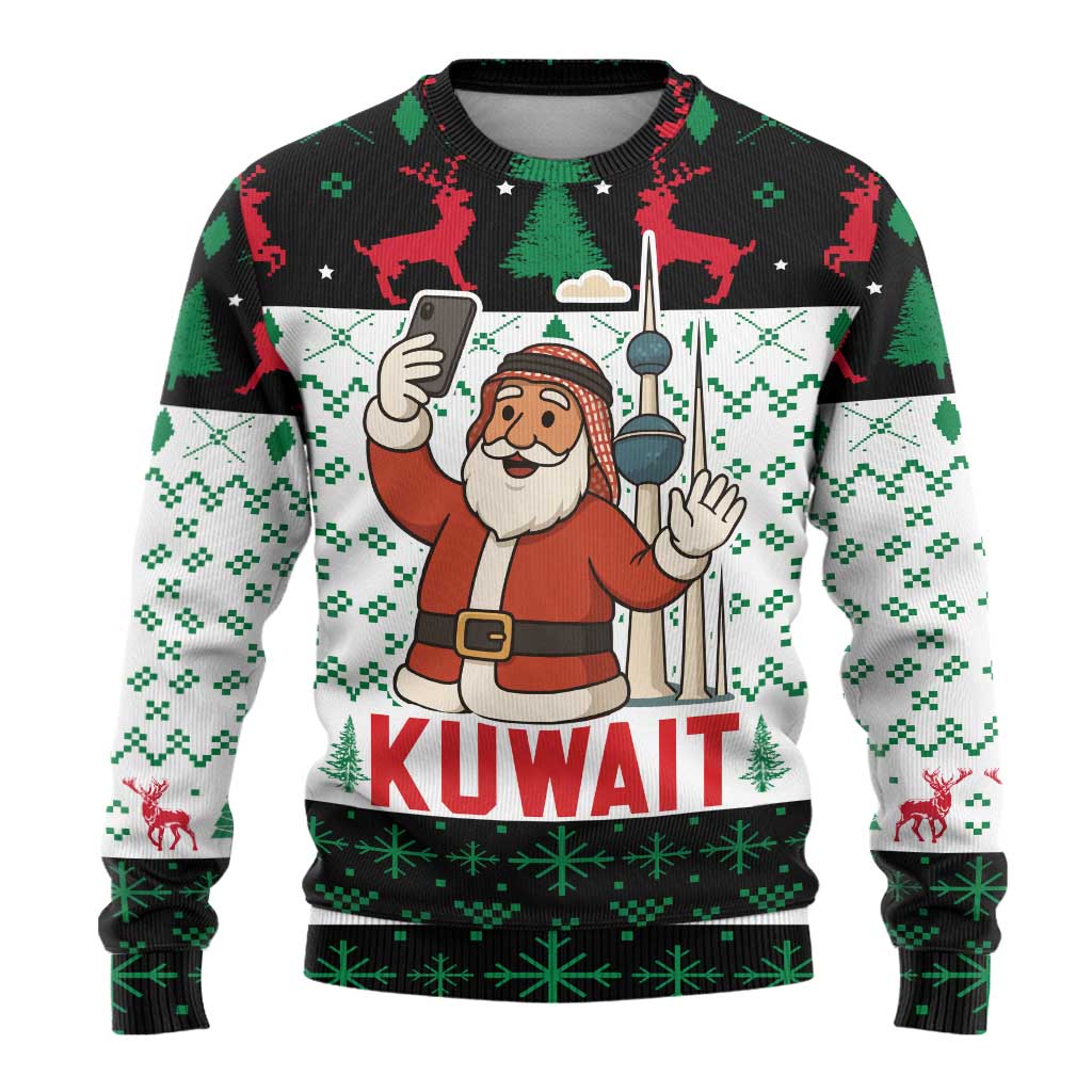 Kuwait Christmas Ugly Christmas Sweater with Santa Taking Selfie Kuwait Towers Reindeer and Snowflake - Wonder Print Shop
