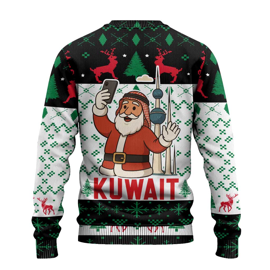 Kuwait Christmas Ugly Christmas Sweater with Santa Taking Selfie Kuwait Towers Reindeer and Snowflake - Wonder Print Shop