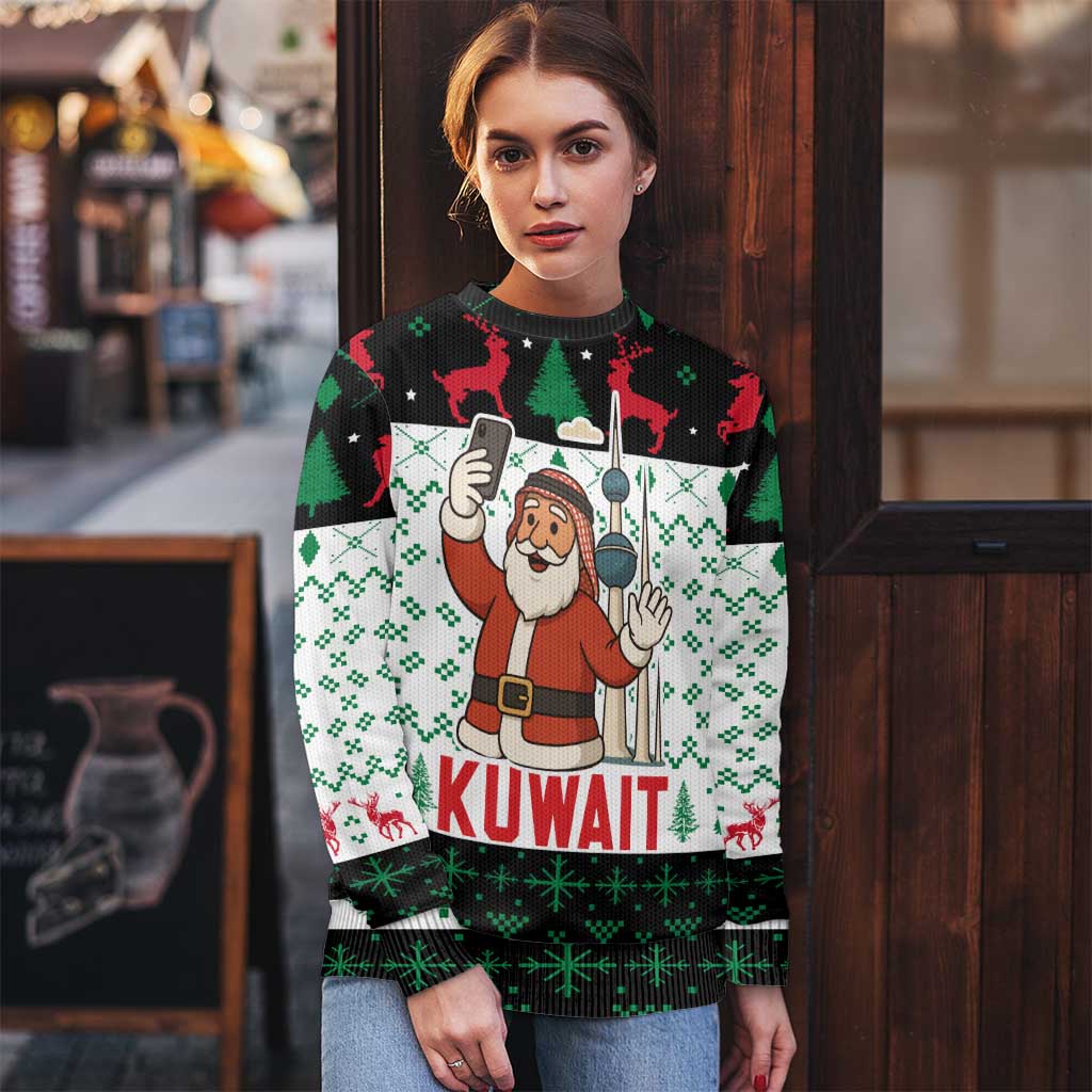 Kuwait Christmas Ugly Christmas Sweater with Santa Taking Selfie Kuwait Towers Reindeer and Snowflake - Wonder Print Shop