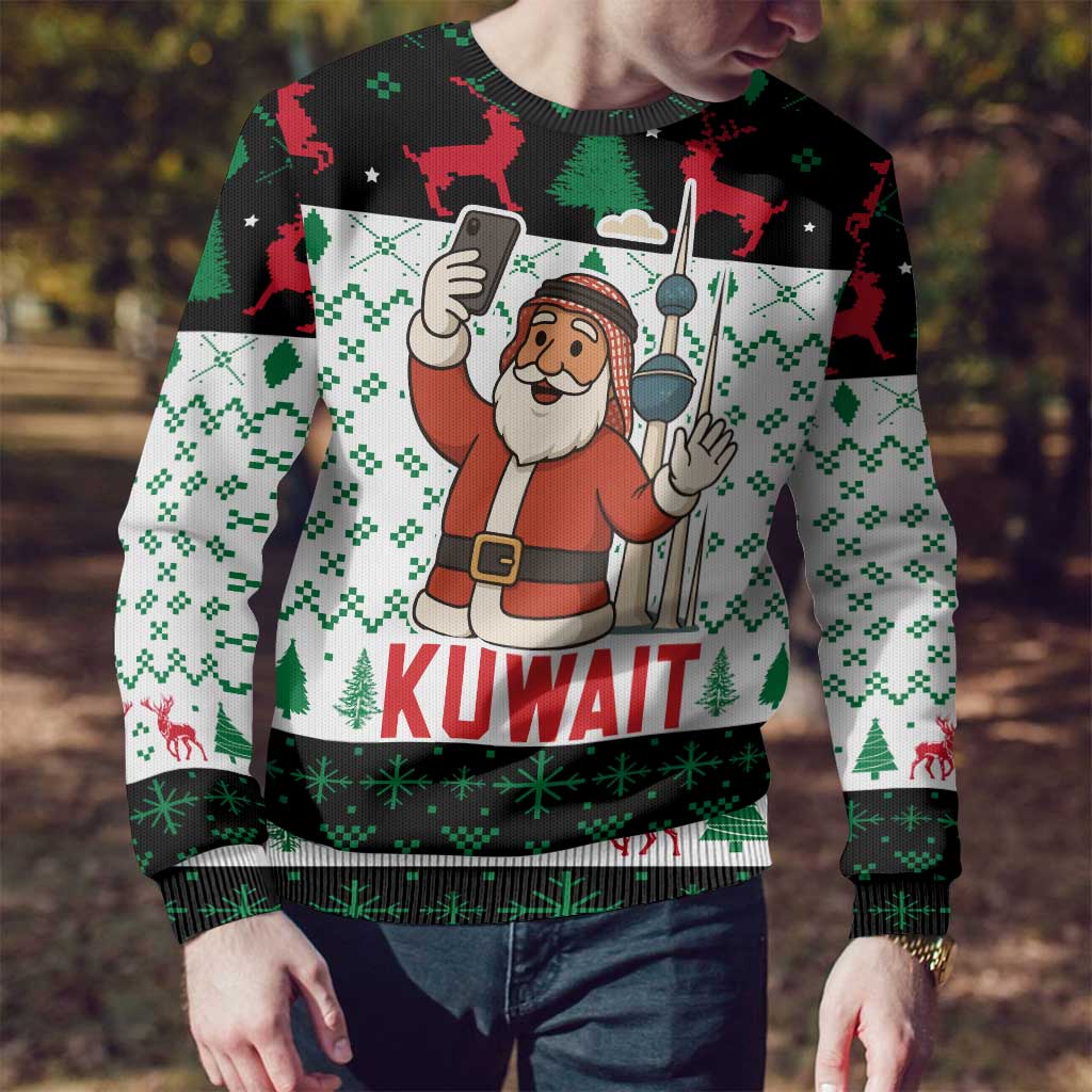 Kuwait Christmas Ugly Christmas Sweater with Santa Taking Selfie Kuwait Towers Reindeer and Snowflake - Wonder Print Shop