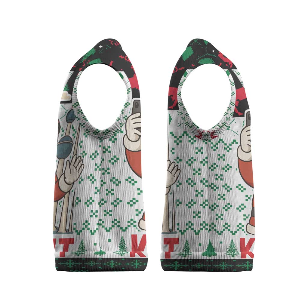 Kuwait Christmas Knitted V-Neck Vest with Santa Taking Selfie Kuwait Towers Reindeer and Snowflake - Wonder Print Shop