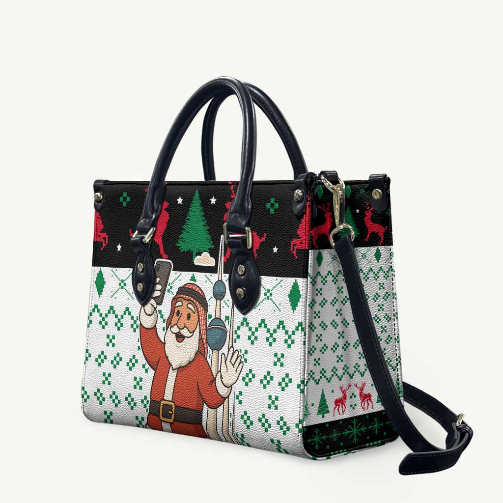 Kuwait Christmas Leather Bag with Santa Taking Selfie Kuwait Towers Reindeer and Snowflake - Wonder Print Shop