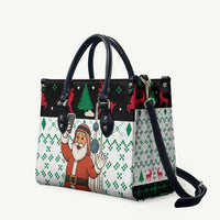 Kuwait Christmas Leather Bag with Santa Taking Selfie Kuwait Towers Reindeer and Snowflake - Wonder Print Shop