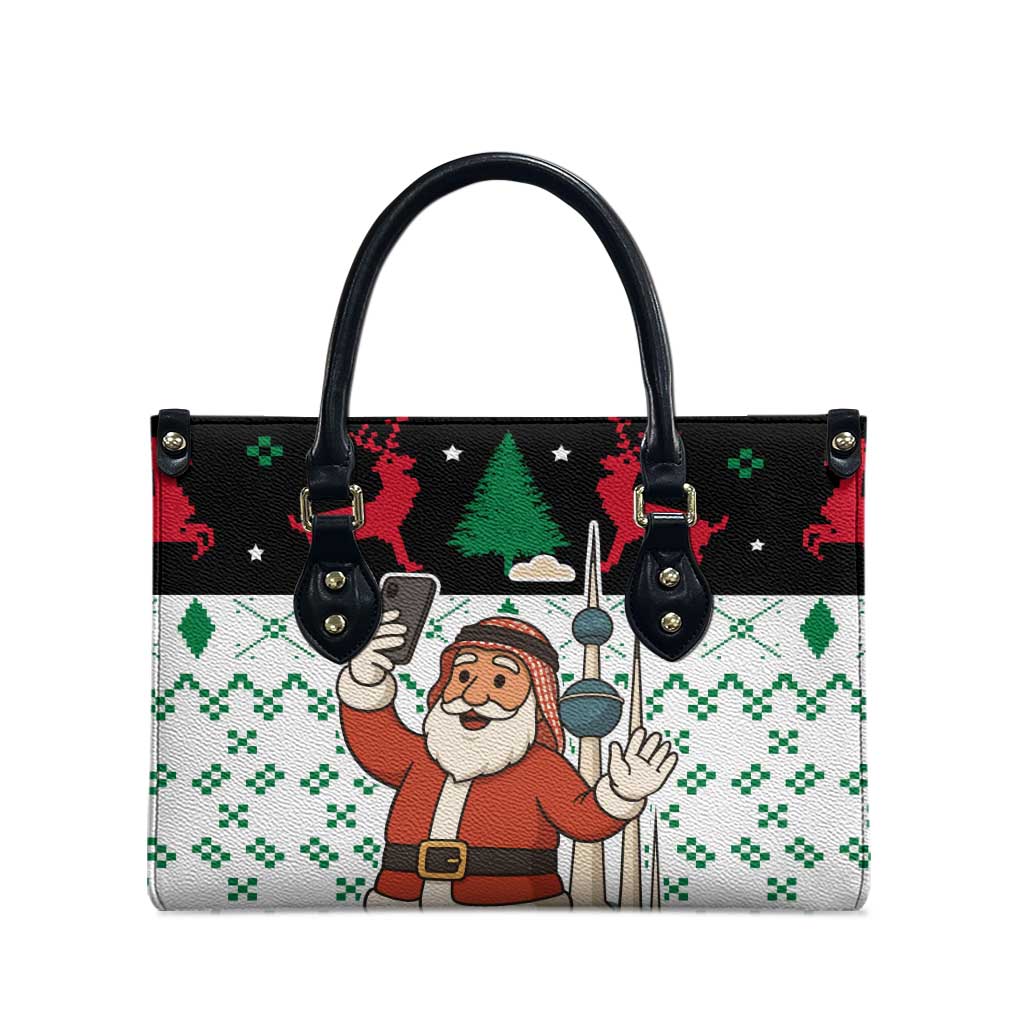 Kuwait Christmas Leather Bag with Santa Taking Selfie Kuwait Towers Reindeer and Snowflake - Wonder Print Shop