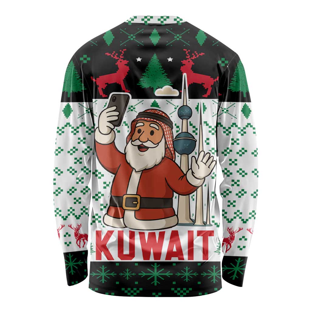 Kuwait Christmas Long Sleeve Shirt with Santa Taking Selfie Kuwait Towers Reindeer and Snowflake - Wonder Print Shop