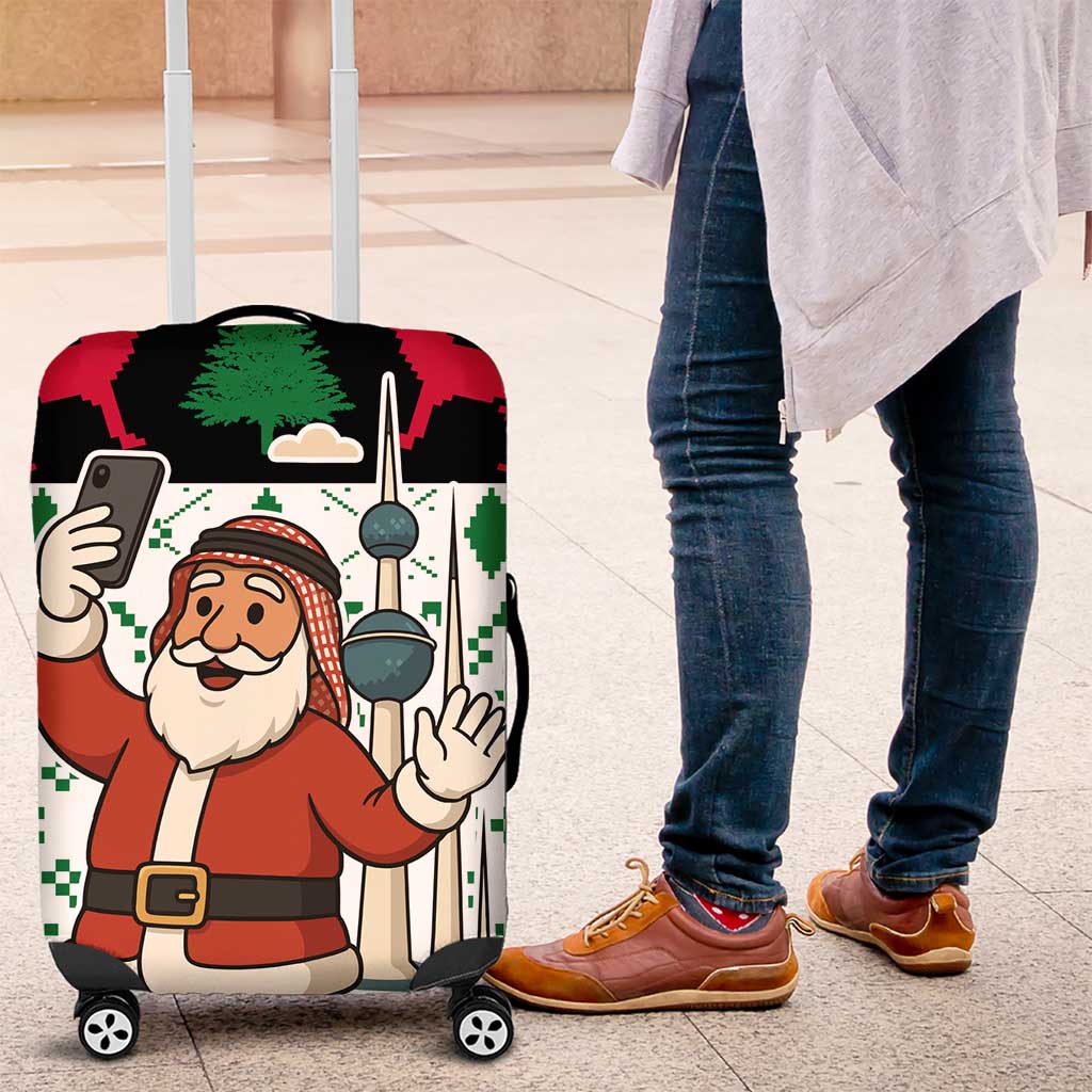 Kuwait Christmas Luggage Cover with Santa Taking Selfie Kuwait Towers Reindeer and Snowflake - Wonder Print Shop