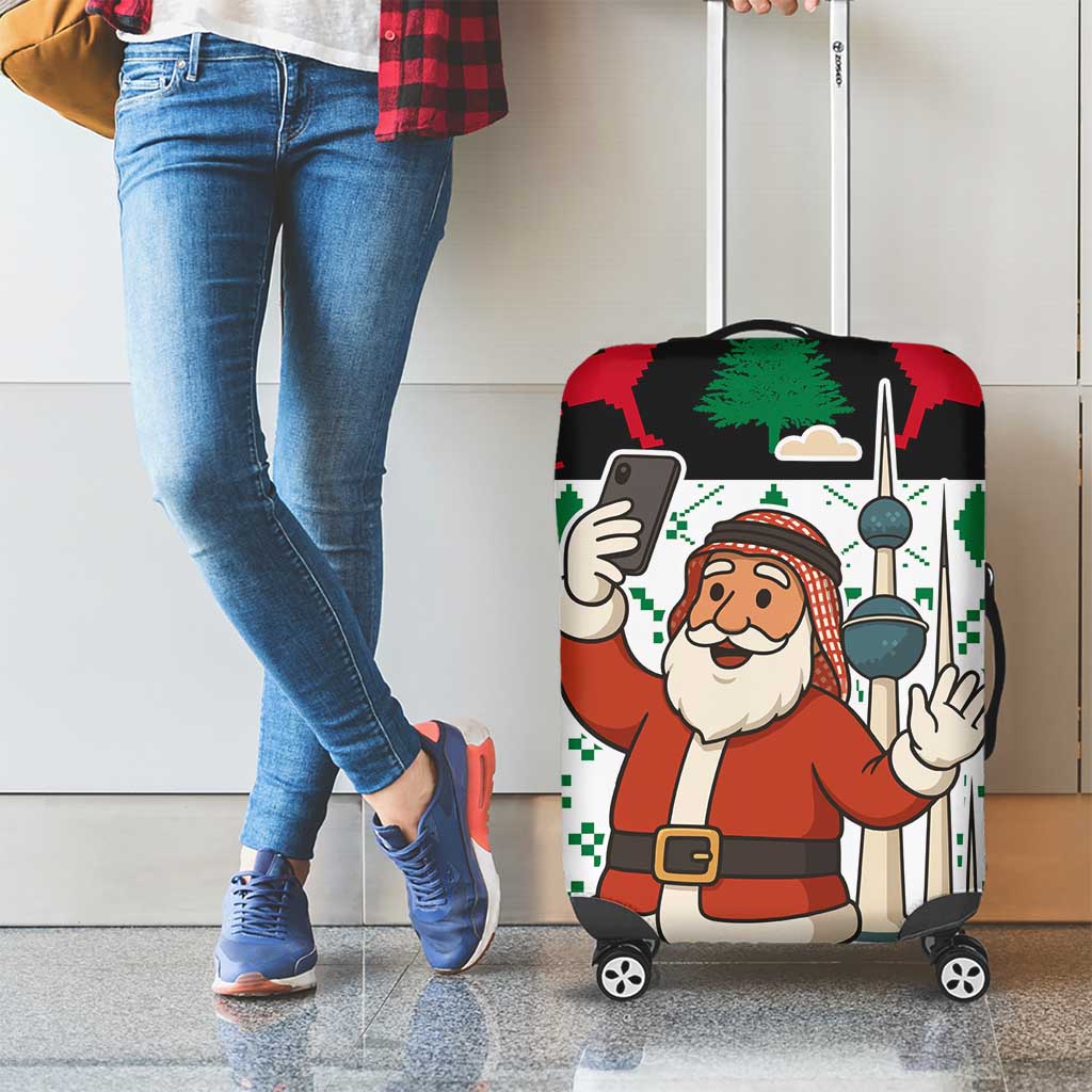 Kuwait Christmas Luggage Cover with Santa Taking Selfie Kuwait Towers Reindeer and Snowflake - Wonder Print Shop