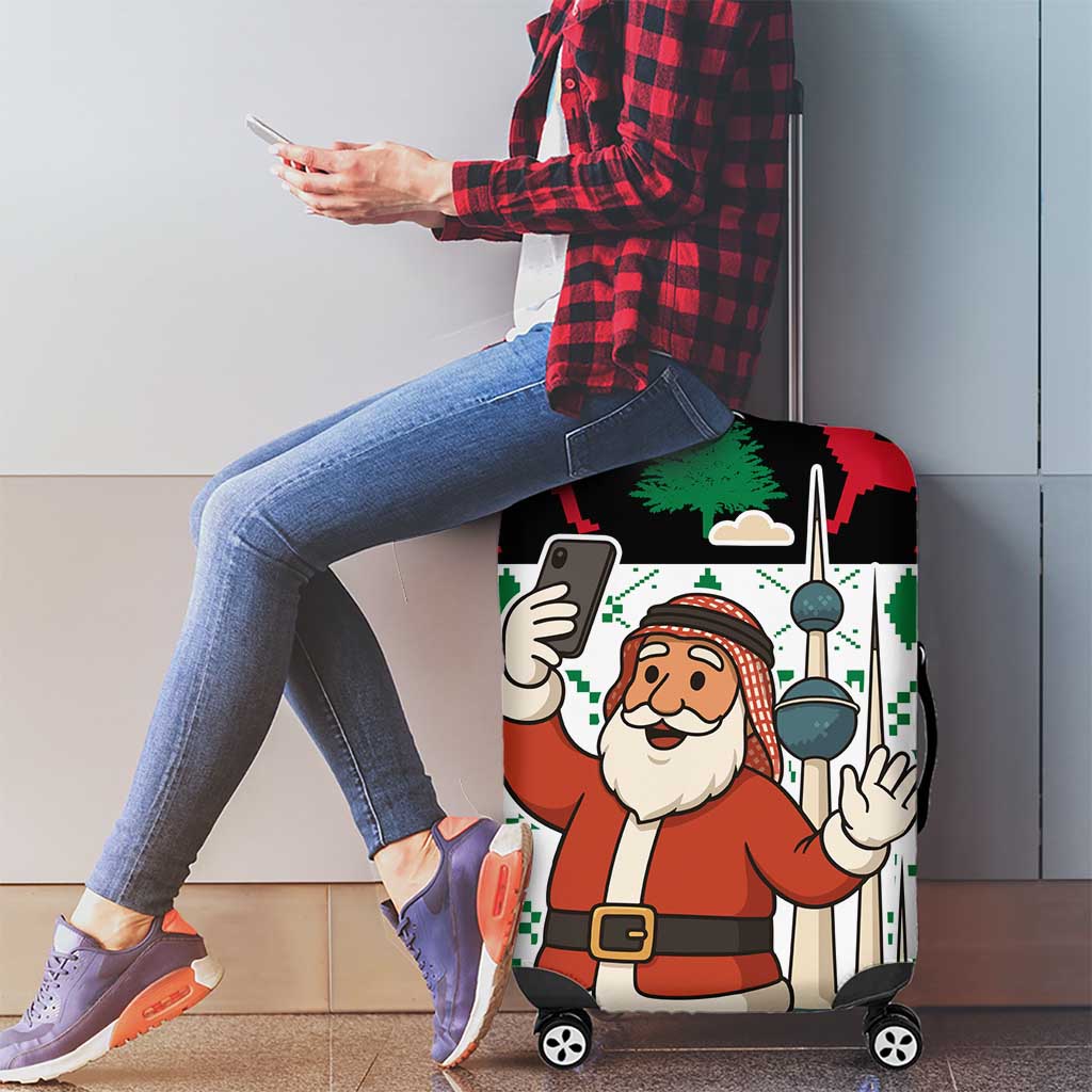 Kuwait Christmas Luggage Cover with Santa Taking Selfie Kuwait Towers Reindeer and Snowflake - Wonder Print Shop