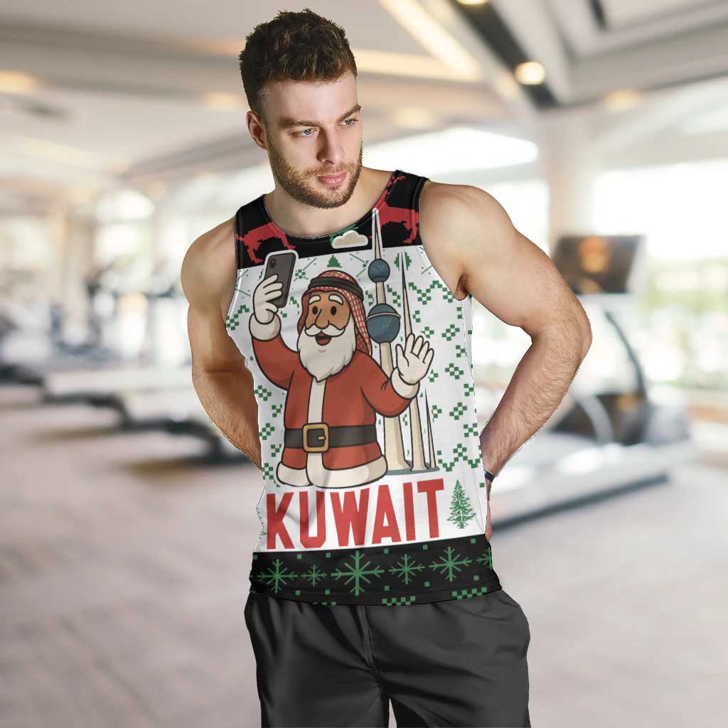 Kuwait Christmas Men Tank Top with Santa Taking Selfie Kuwait Towers Reindeer and Snowflake - Wonder Print Shop