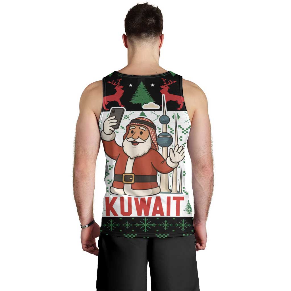 Kuwait Christmas Men Tank Top with Santa Taking Selfie Kuwait Towers Reindeer and Snowflake - Wonder Print Shop