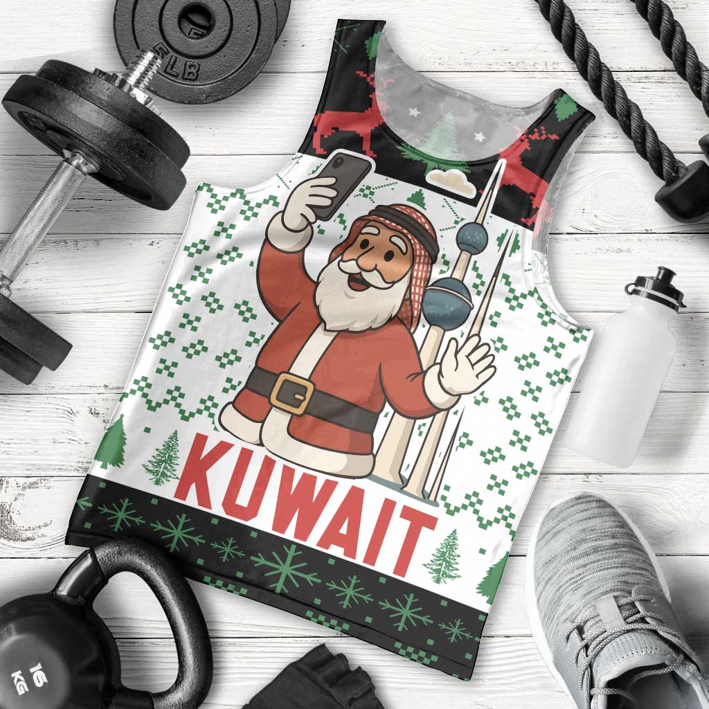 Kuwait Christmas Men Tank Top with Santa Taking Selfie Kuwait Towers Reindeer and Snowflake - Wonder Print Shop