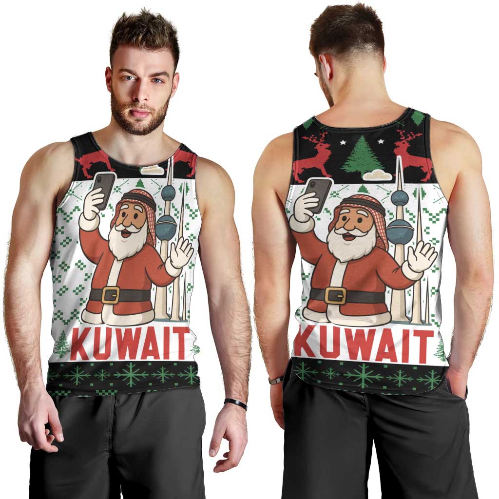 Kuwait Christmas Men Tank Top with Santa Taking Selfie Kuwait Towers Reindeer and Snowflake - Wonder Print Shop