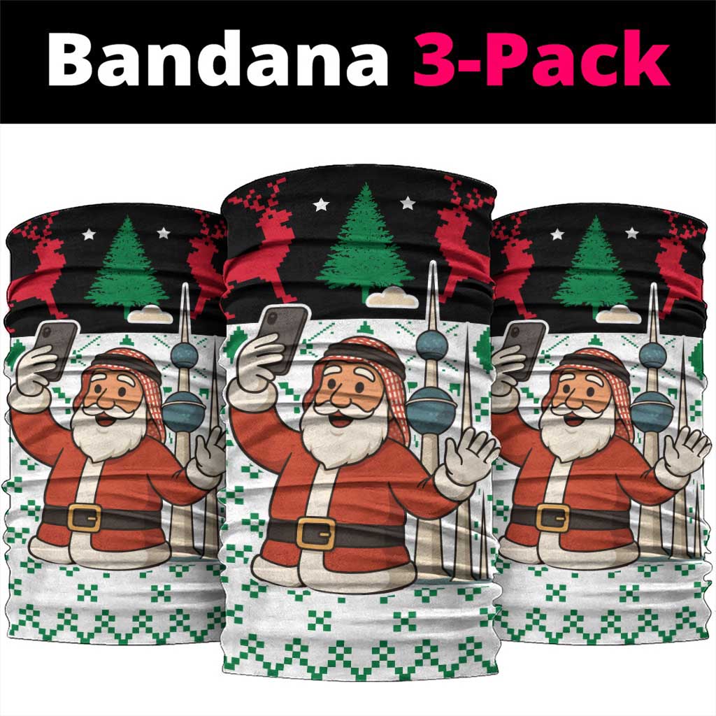 Kuwait Christmas Neck Gaiter with Santa Taking Selfie Kuwait Towers Reindeer and Snowflake - Wonder Print Shop
