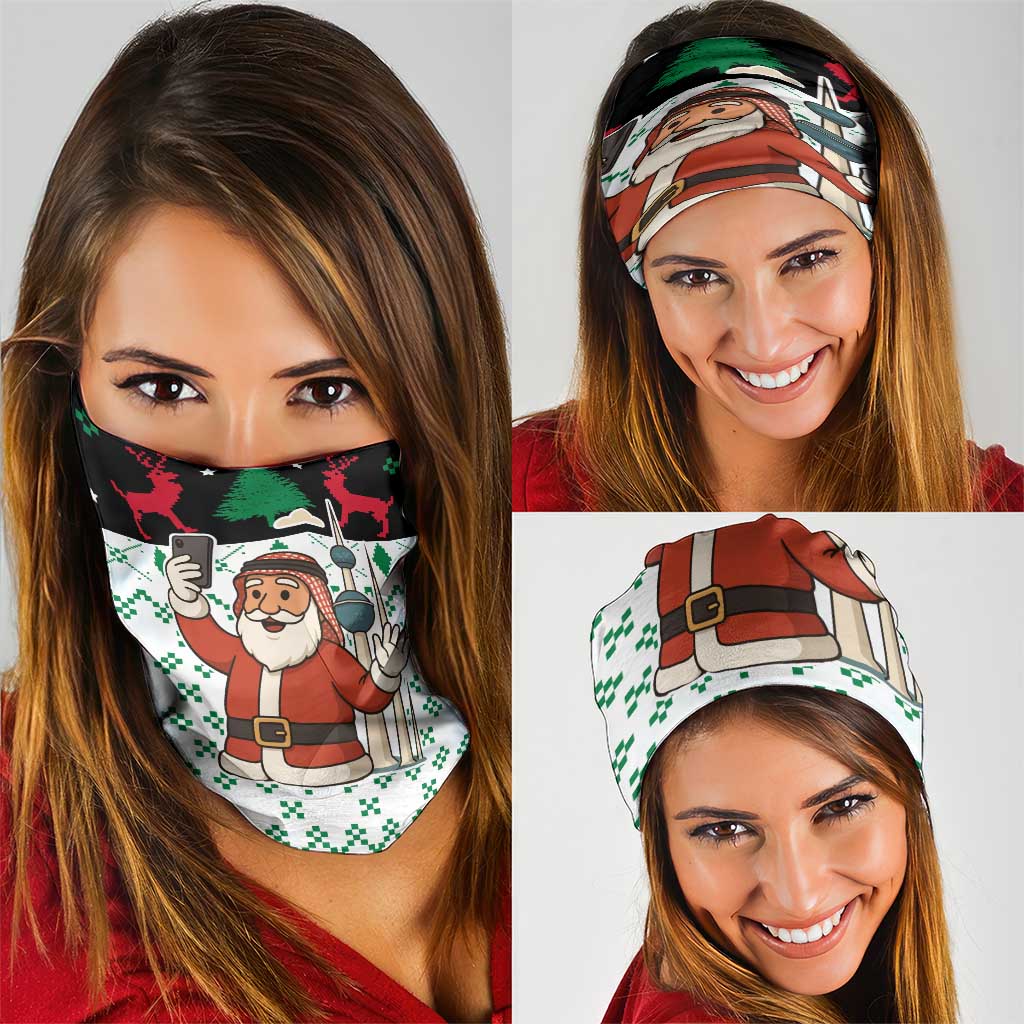 Kuwait Christmas Neck Gaiter with Santa Taking Selfie Kuwait Towers Reindeer and Snowflake - Wonder Print Shop
